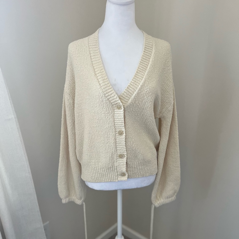 Cream V-Neck Button-Up Women's Sweater